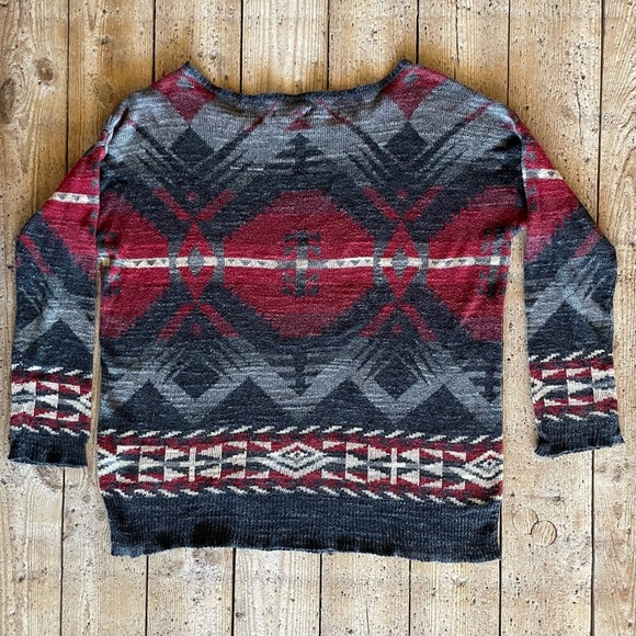 Ralph Lauren Denim & Supply Southwest Red Grey Aztec Light Loose Sweater Large - Picture 2 of 4